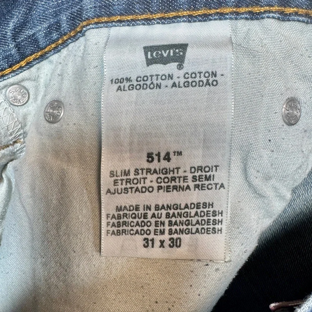 Levi's 514 Slim Straight Jeans Distressed Denim Blue Mens Size 31x30 - Picture 4 of 10